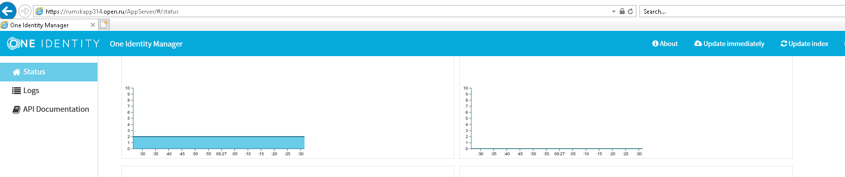 One Identity Manager ONE I DE N T I T Y One Identity Manager A Status Logs API Documentation 08:27 as 00 aa:27 20 Search... O About 00 Update immediately Update index 